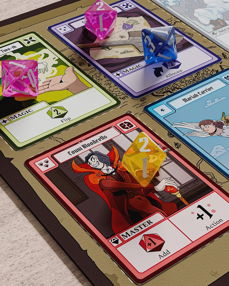 Krafting Krowns cards and dice on the table